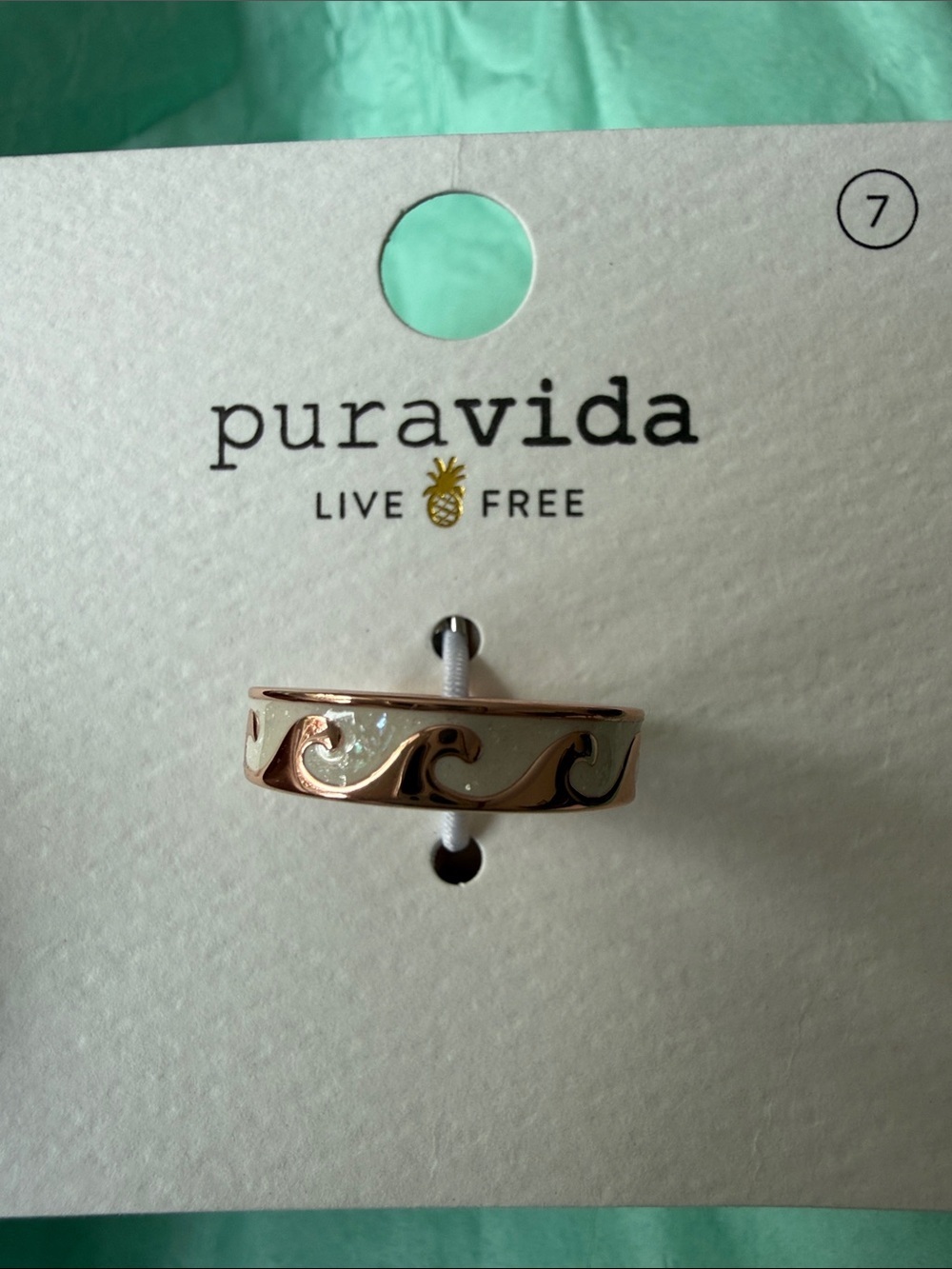 Pura Vida Cream Enamel Ring with Rose Gold Wave Detail